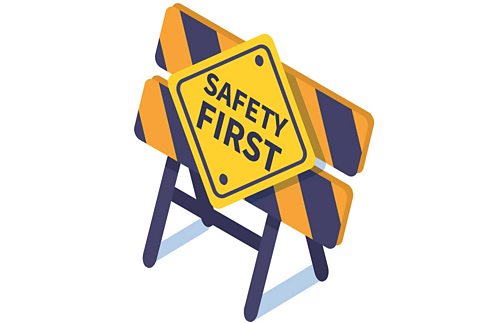 Cartoon "safety first" sign