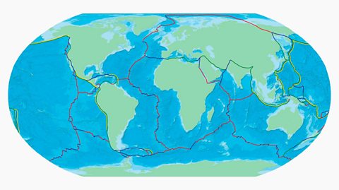 A map of the world showing tectonic plates fitting together like a jigsaw.