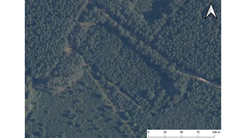 Grzegorz Kiarszys One extraordinary trace of Soviet activity at Brzeźnica Kolonia base is this football pitch and running track, far from the nearest village (Credit: Grzegorz Kiarszys)