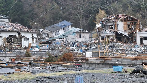 Tsunami and earthquake destruction in Japan in 2011.