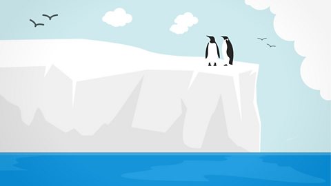 An illustration of two penguins on an iceberg