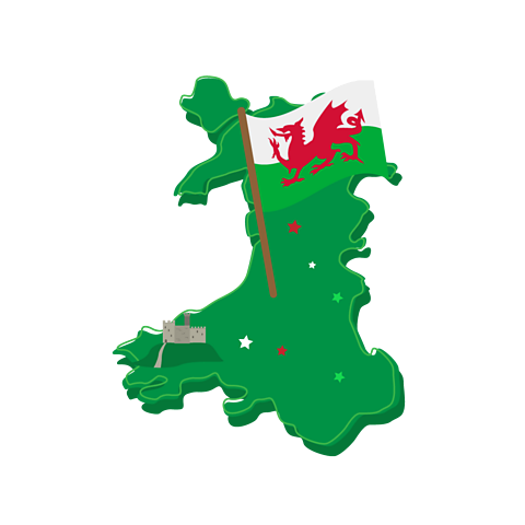 A map of Wales with the Welsh flag