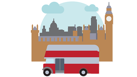 The Houses of Parliament and a London bus.