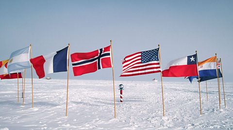 Nation flags at the Ceremonial South Pole.