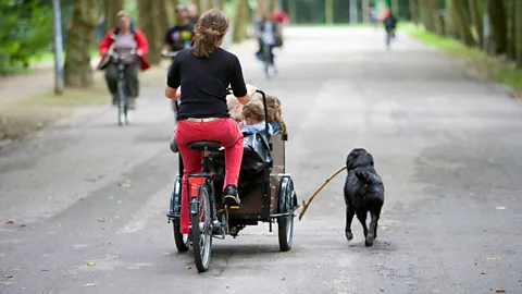 A.Caminada/Alamy Reducing road space for cars could create more room for pedestrians and cyclists like this cargo bike rider in Amsterdam (Credit: A.Caminada/Alamy)