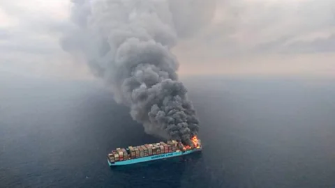 Indian Coast Guard/GODL India Fires on board container ships are a continual hazard on cargo ships, especially when hazardous material not accurately declared (Credit: Indian Coast Guard/GODL India)