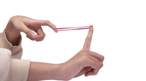 Elastic band being plucked to demonstrate the vibration that creates sound