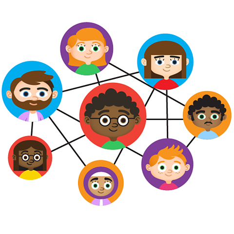 Illustration showing a network of friends and family.