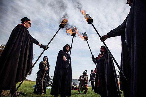 A fire ceremony to celebrate Samhain being performed in Edinburgh.