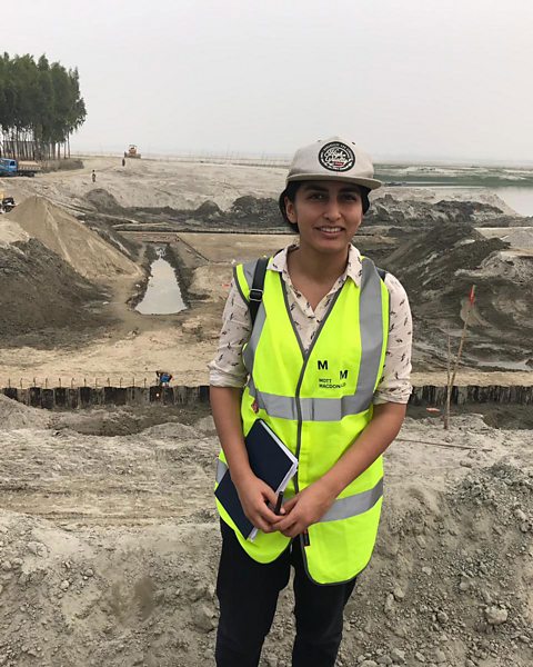 Hiba in a high-vis jacket at the Koijuri Embankment in Bangladesh.