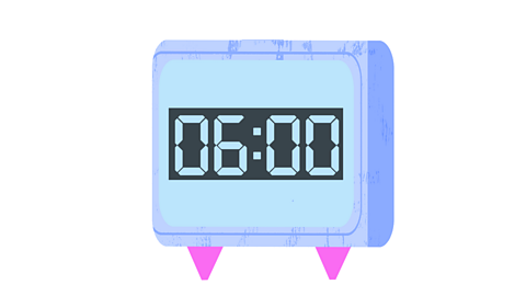 A clock reads 6 o'clock