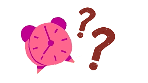 A clock with question marks next to it