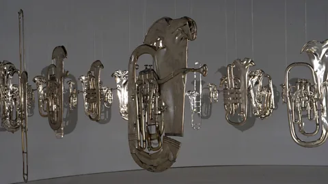 Cornelia Parker Parker extended Thirty Pieces of Silver with Perpetual Canon, crushing 60 brass-band instruments (Credit: Cornelia Parker)