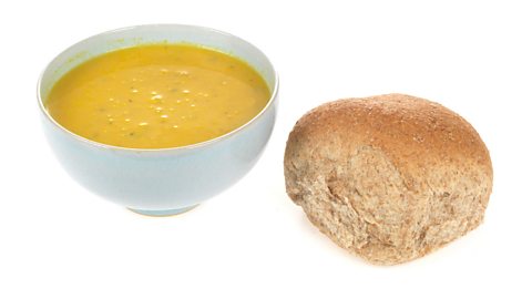 Soup and a bread roll