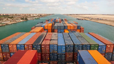 Camille Delbos/Art In All of Us/Getty Images If ships become bigger, they may not be able to use waterways such as the Suez Canal (Credit: Camille Delbos/Art In All of Us/Getty Images)