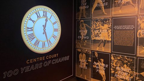Centre Court : 100 Years of Change display with photos of inspirational players 