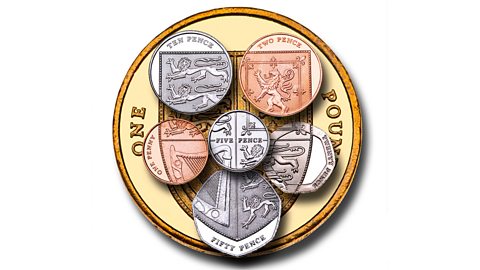 All coins, put together to form the shield found on the reverse of the pound coin.