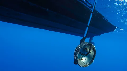 wildestanimal/Getty A hydrophone listens for clicking sounds made by sperm whales near Pico Island, Portugal (Credit: wildestanimal/Getty)