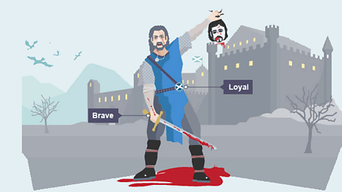 Macduff following the battle and killing of Macbeth. He is labelled brave and loyal.