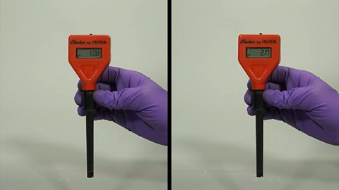 Two pH probes showing different readings.