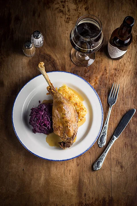 Rosenstein Restaurant Roast leg of goose served with braised cabbage and mashed onion potatoes (Credit: Rosenstein Restaurant)