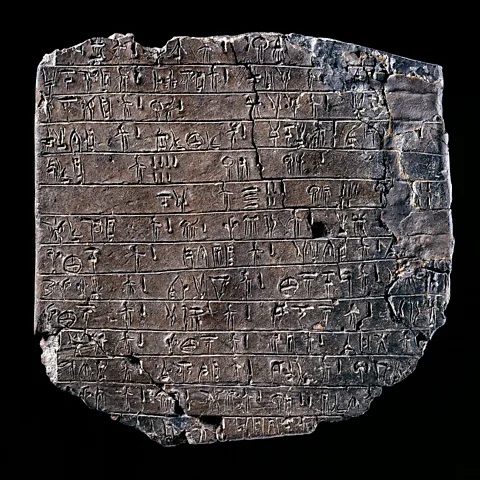 Ashmolean Museum/Heritage Images/Getty Images A tablet inscribed with the Linear B script, used on Crete and the Greek mainland before the arrival of the alphabet (Credit: Ashmolean Museum/Heritage Images/Getty Images)