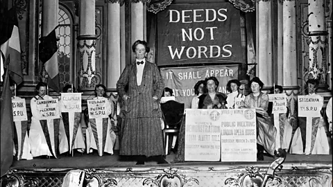 Alamy Smyth, pictured here at a 1912 meeting, was a prominent member of the women's suffrage movement – but she held bigoted views about race (Credit: Alamy)