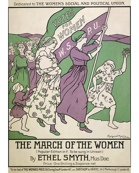 Getty Images The song sheet of The March of Women, written by Smyth in 1911, and dedicated to suffragette campaigner Emmeline Pankhurst (Credit: Getty Images)