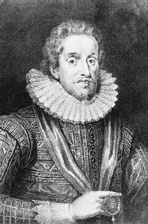 A black and white portrait of James I.