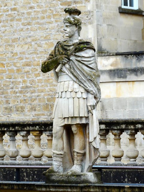 A statue of Julius Agricola at the Roman baths in the city of Bath, England. Agricola was the Roman general who conquered much of Britain south of Scotland..