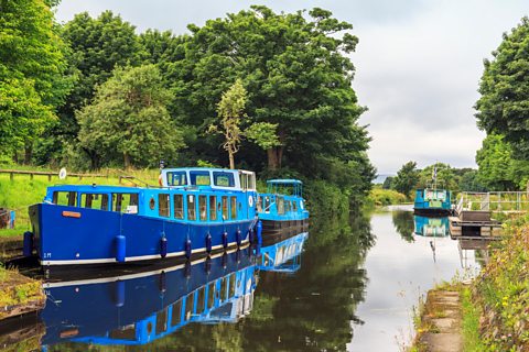 Barges on the Forth and Clyde Canal near Kirkintilloch.