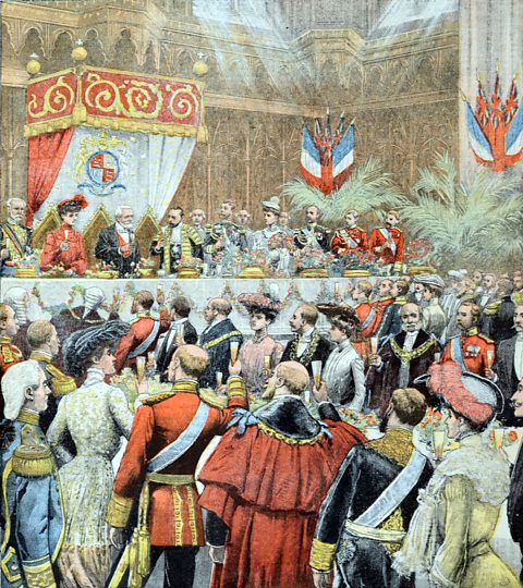 Illustration depicting the French President, Émile Loubet, in the Guildhall London, July 1903, prior to the signing of the Franco-British Entente Cordiale in April 1904. 