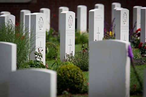 Gravestones in the new British War Graves Commission's cemetery in Fromelles, France. Over 800,000 British soldiers died during World War One.