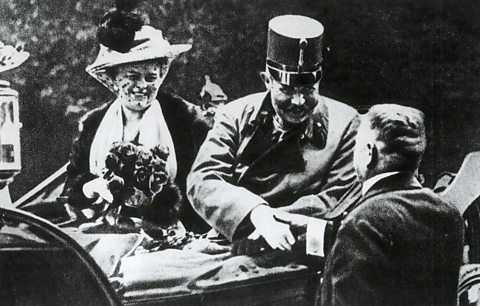 Archduke Franz Ferdinand and Archduchess Sophie of Austria moments before they were assassinated in Sarajevo, Bosnia, on 28th June, 1914.