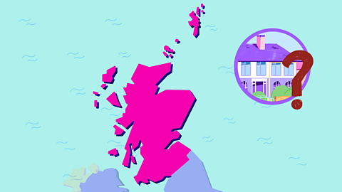 Scottish map with a home icon and a question mark.