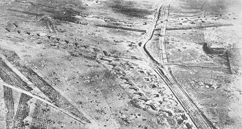 German defensive trenches at Bullecourt, France, World War One. These trenches became known as the Hindenburg Line. 