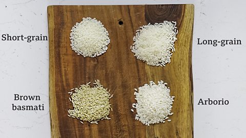 Choosing the right rice for the job: images of short-grain, long-grain and brown rice