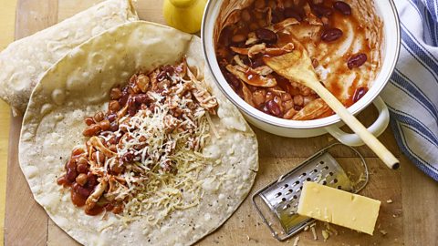 Chicken and bean burritos