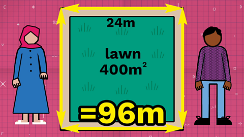 The total length of the the outside edges of the lawn is 96 metres