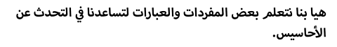 هيا بنا نتعلم بعض المفردات والعبارات لتساعدنا في التحدث عن الأحاسيس