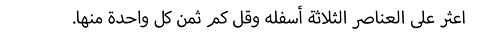 اعثر على العناصر الثلاثة أسفله وقل كم ثمن كل واحدة منها