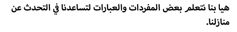 هيا بنا نتعلم بعض المفردات والعبارات لتساعدنا في التحدث عن منازلنا