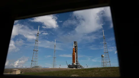 Joe Raedle/Getty Images The first Artemis launch has been delayed by a series of setbacks, including storms and leaking fuel cells (Credit: Joe Raedle/Getty Images)