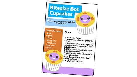 Illustrated example of a recipe for making cupcakes
