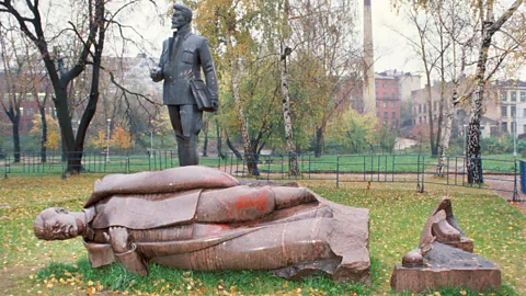 Alamy After Khrushchev's speech, statues of Stalin were torn down (Credit: Alamy)