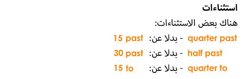 Exceptions: quarter past, half past, quarter to.