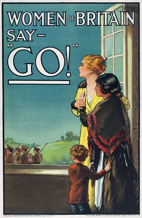 The World War One recruitment campaign, 'Women of Britain say go', was an appeal o women to persuade their husbands and brothers to enlist in the army.