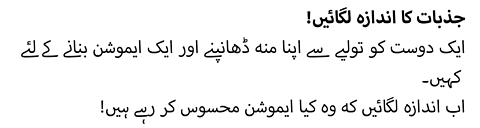 !ایک دوست کو تولیے سے اپنا منہ ڈھانپنے اور ایک ایموشن بنانے کے لئے کہیں۔ اب اندازہ لگائیں کہ وہ کیا ایموشن محسوس کر رہے ہیں