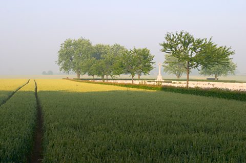 London Cemetery, High Wood, France. High Wood was the site of fierce fighting between British and German forces. The cemetery has almost 4,000 graves for soldiers killed trying to capture the woods.