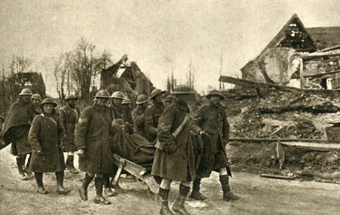 Scottish soldiers photographed away from the front lines at the Battle of the Somme, 1916.